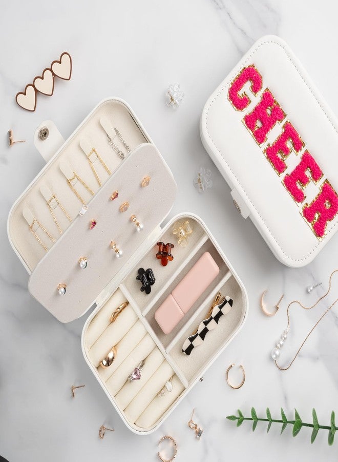 Mindoub 4 Pack Cheerleader Chenille Letter Mini Travel Jewelry Case Hot Pink Cheering Stuff Small Portable PU Leather Patch Jewelry Box Cheerleading Organizer Case for Team Birthday Goodie Favors Gifts (4) - Image 4